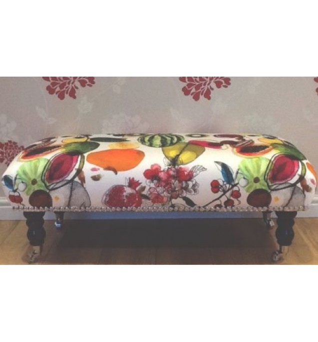 A Quality Long Footstool In Designers Guild Manaos Perroquet Fabric