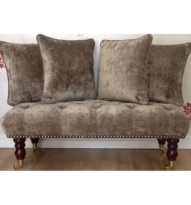 Long Deep Buttoned Footstool & Cushions Laura Ashley Caitlyn Truffle Fabric