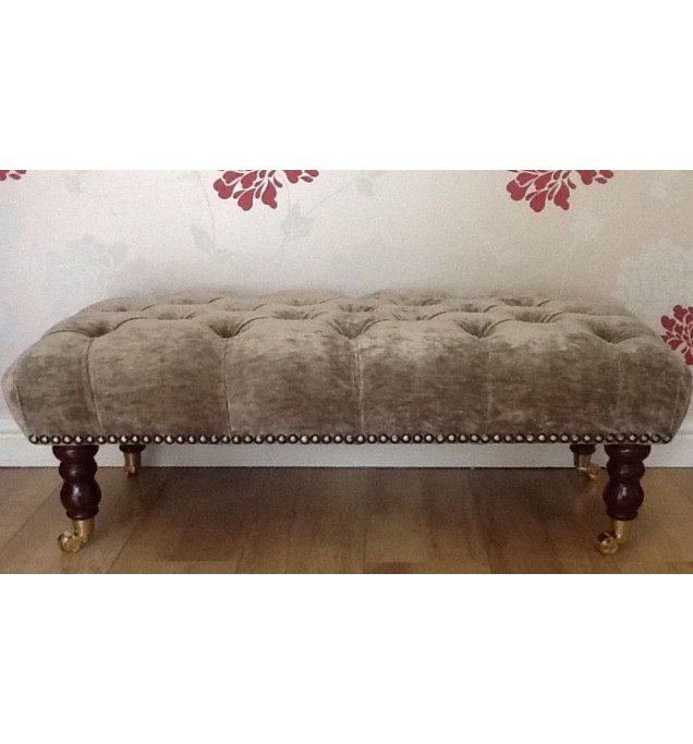 A Quality Long Deep Buttoned Footstool In Laura Ashley Caitlyn Truffle Fabric