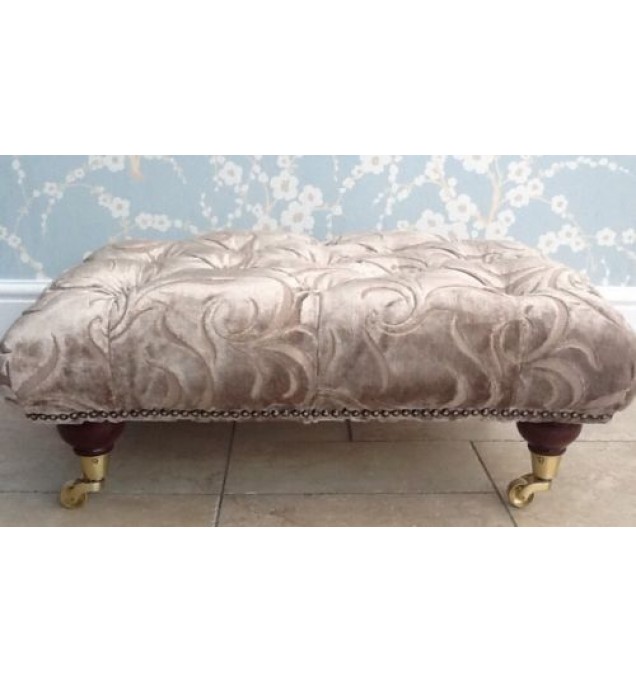 A Quality Deep Buttoned Footstool In Laura Ashley Ellison Sable Fabric